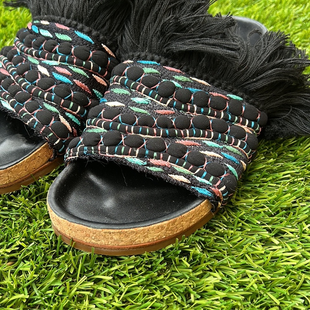 NWOB Chloe Kerenn Woven Leather Fringe Sandal Slide - Picture 4 of 15